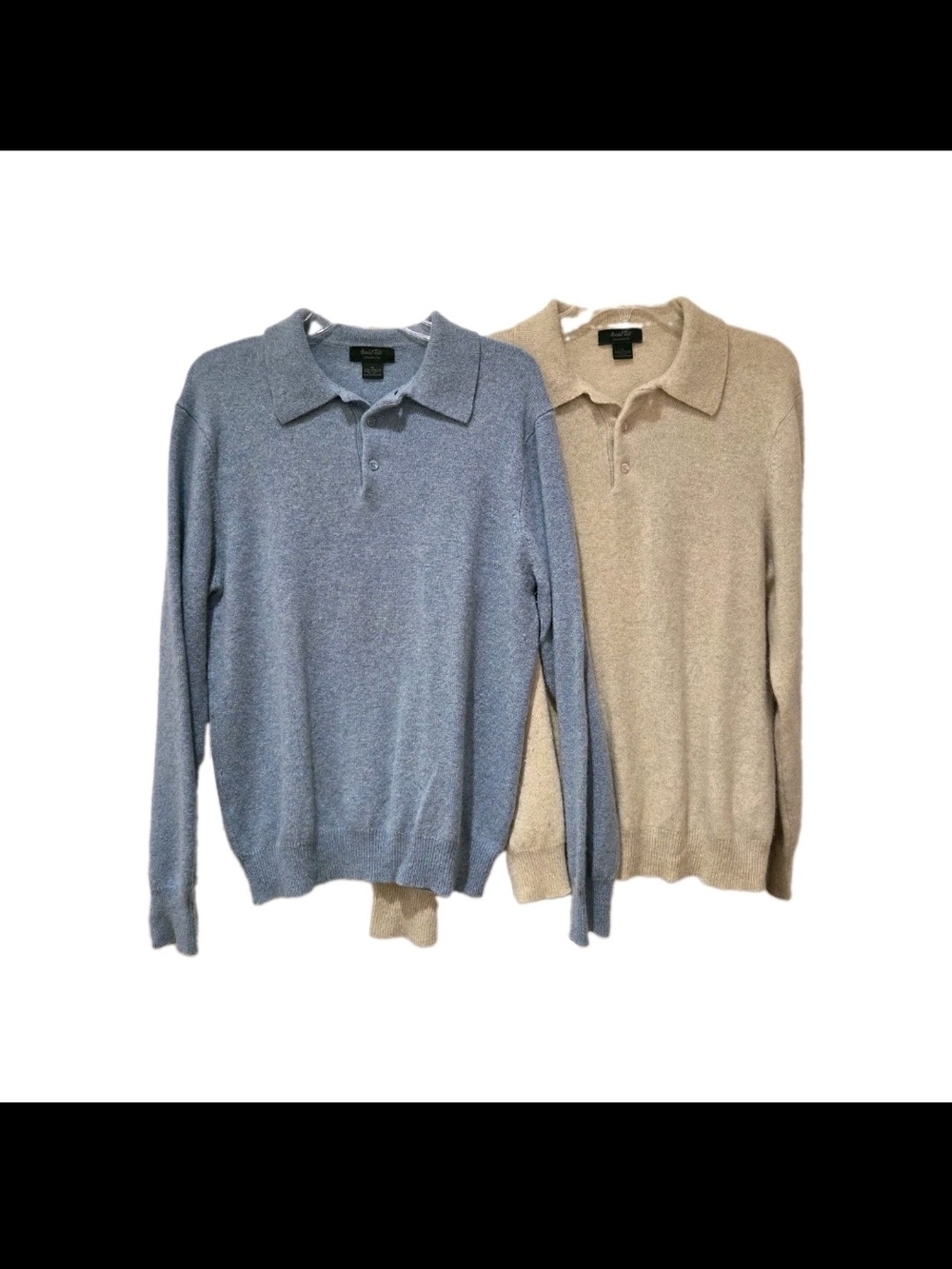 Cashmere Men’s Long-Sleeve Polo Sweaters - Blue & Beige
